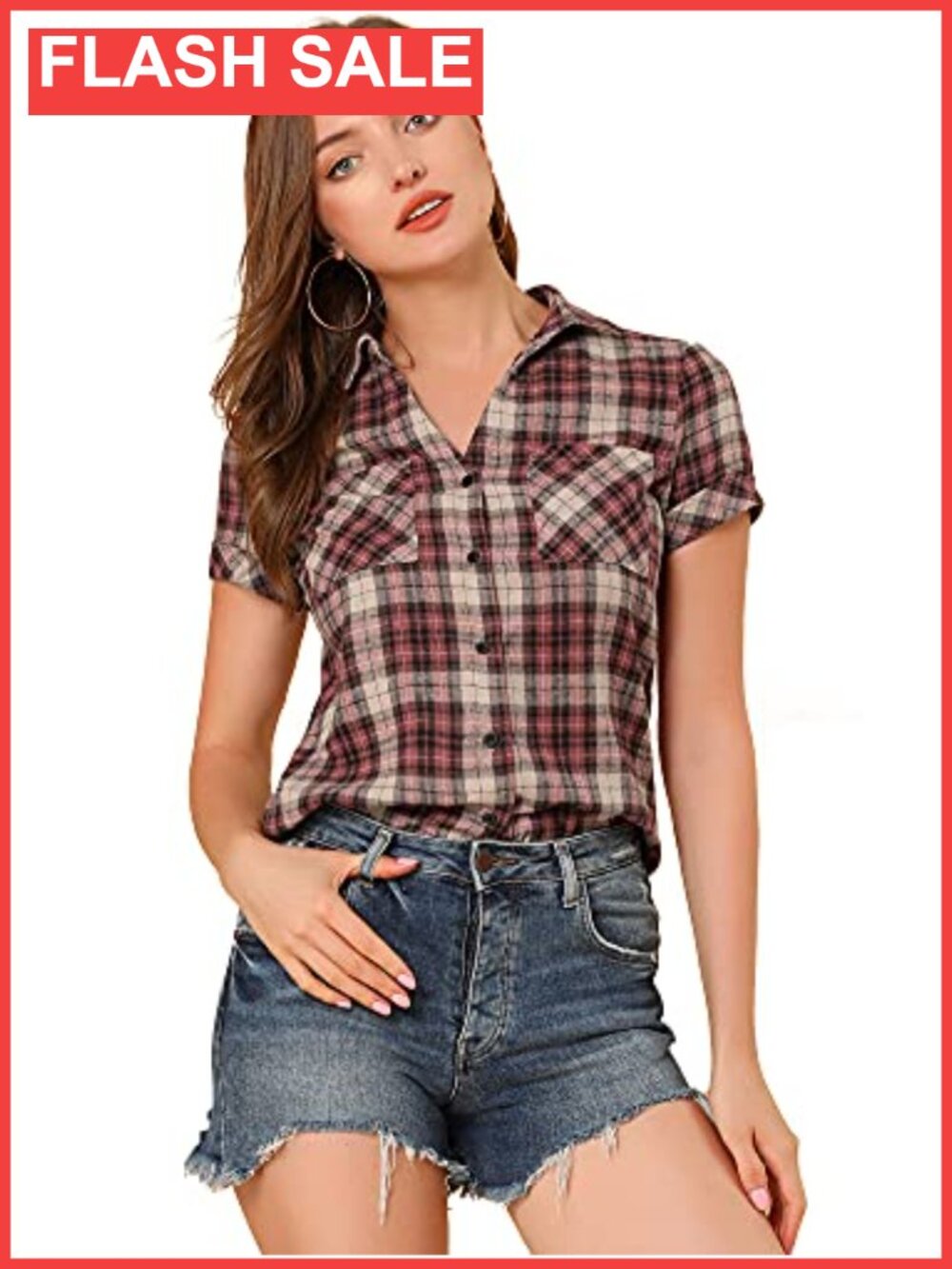 Plaid Cotton Blend Short Sleeve Button Down Western Shirt